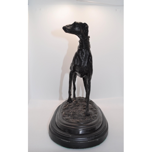 2 - A mounted bronzed greyhound in standing stance with off fore raised, after Mene, approx max H29cm x ... 