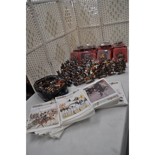 242 - 74 Del Prado cavalry of the Napoleonic wars die cast figures with other loose figures in tin that ha... 