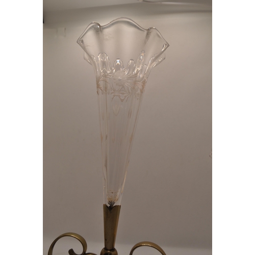 50 - Victorian 3 fluted epergne vase with floral detailing to flutes, approx max H 28cm x L33cm