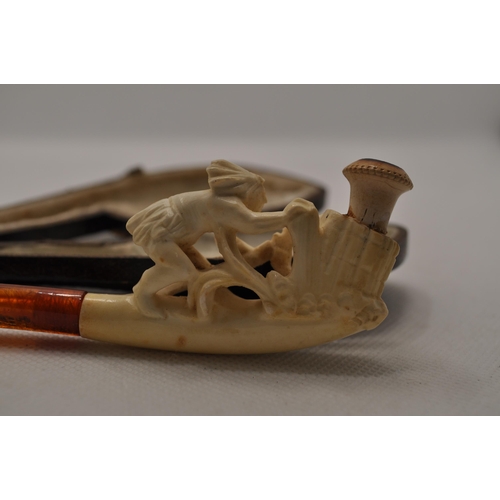 51 - Meerschaum pipe with native American design, in case.