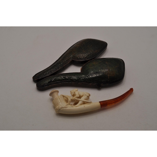 51 - Meerschaum pipe with native American design, in case.