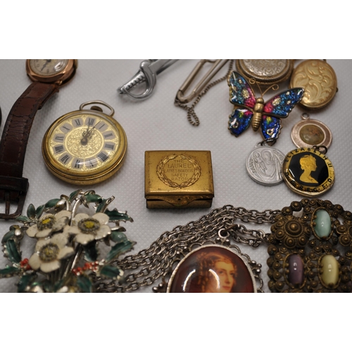 66 - Mixture of gold, silver and metal items consisting of vintage ladies gold cased stamped 375 Audx wri... 