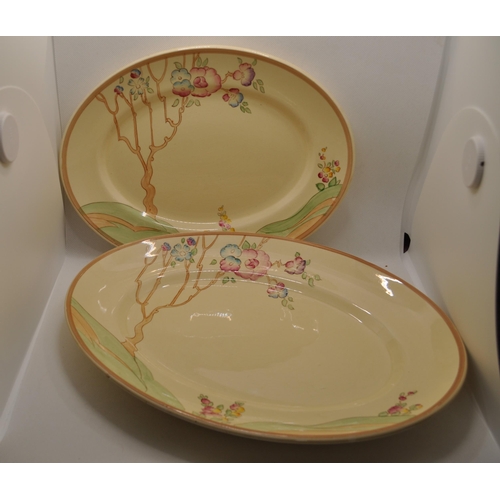 89 - Clarice Cliff ‘art deco’ oval serving plates with hand painted Chippendale design (x2 plates)