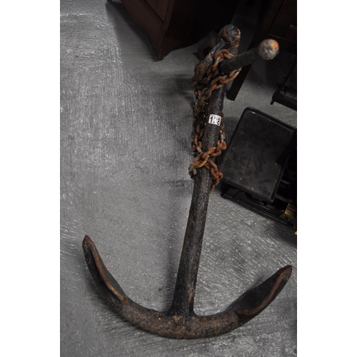 138 - Original ship/boat anchor with chain.  Overall height is approx 88cm excludung ring. Max base width ... 