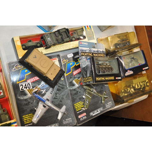 240 - A collection of military themed models of varying scales to include x1 tank, x3 airplanes and x10 ot... 