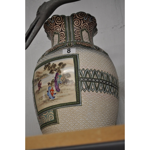 8 - Substantial Early 20th century Japanese vase, with scenes (front and rear) depicting figures in land... 