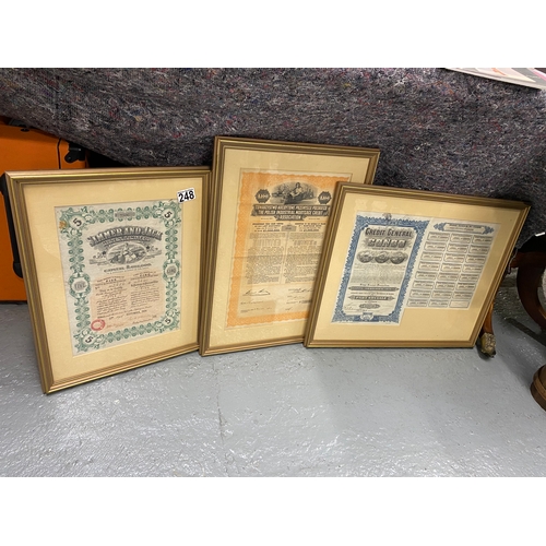 248 - Framed Bond/Share certificates including The Polish Industrial Mortgage Credit Association 1928, Sum... 