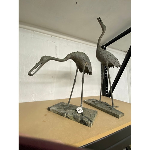 6 - Elegant pair of Japanese red crest bronzed cranes. Upright Crane measures approx 94cm high with a ba... 