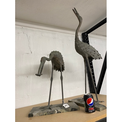 6 - Elegant pair of Japanese red crest bronzed cranes. Upright Crane measures approx 94cm high with a ba... 