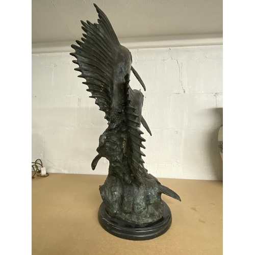 3 - Striking cast bronzed sail fish sculpture on base.
Height approx 68cm, maximum width approx 44cm. Ve... 