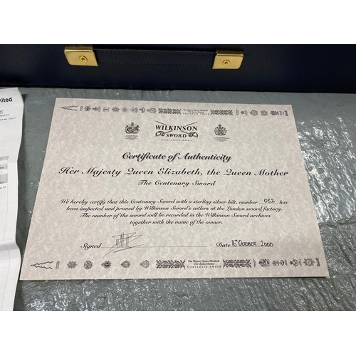 253 - 'Sword' Her Majesty Queen Elizabeth, the Queen Mother ‘The Centenary Sword’ in presentation case by ... 