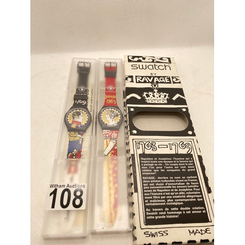 108 - Limited edition Swatch watch set by Ravage GB158 & GB159 Napoleon and Josephine c.1999