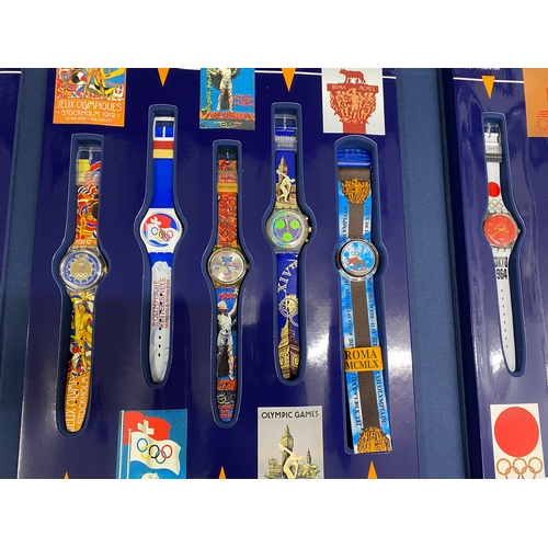 111 - Swatch Watch limited edition 1996 x9 swatch watches historic Olympic games, complete boxed set