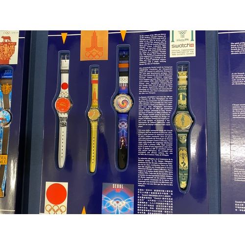 111 - Swatch Watch limited edition 1996 x9 swatch watches historic Olympic games, complete boxed set