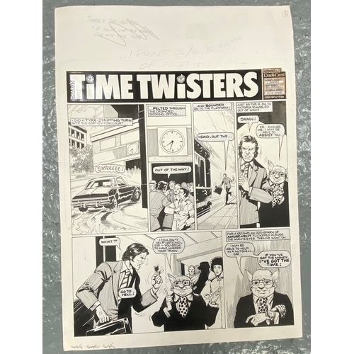 43 - Comic Interest: An original 2000 AD pen and ink artwork illustration sheet headed 'Tharg's Time Twis... 