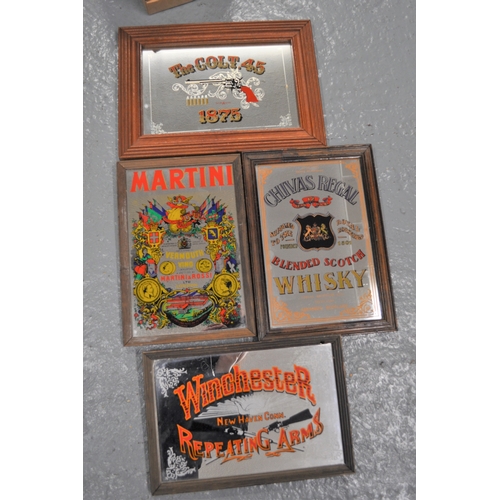 153 - X4 framed advertising mirrors, Colt 45, Winchester, Martini & Chivas Regal Whisky