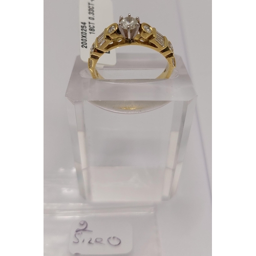 2 - 18ct yellow gold and diamond ring, mix of rectangular and round cut stones approx   1.18ct, size O, ... 