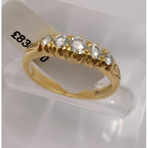 11 - 18ct yellow gold diamond ring in graduated half eternity style,  approx 0.45cts, hallmarked 750. app... 