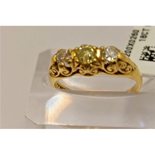 12 - 18ct yellow gold diamond ring, with three diamonds of approx 0.80cts total, with hallmarks, approx s... 