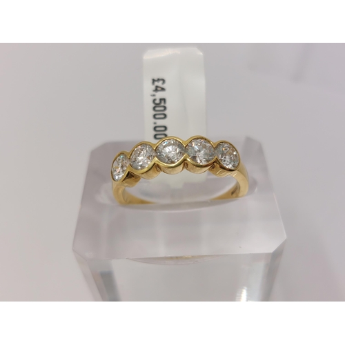 13 - 18ct yellow gold five stone diamond ring, approx 1.40cts, approx sizde O