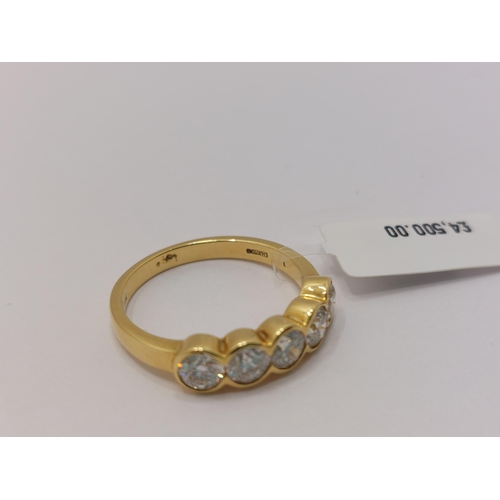 13 - 18ct yellow gold five stone diamond ring, approx 1.40cts, approx sizde O