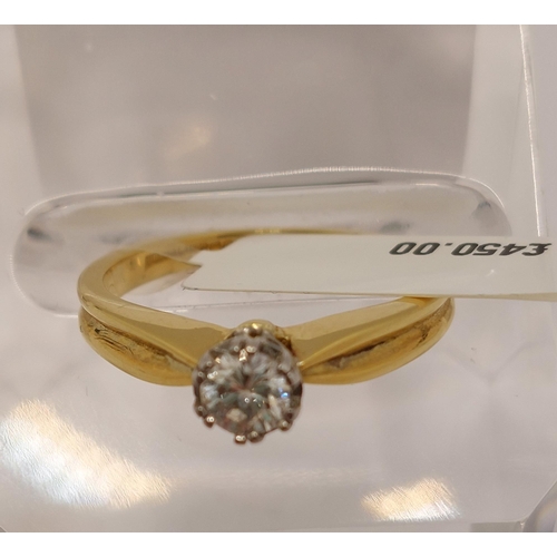 17 - 18ct yellow gold diamond solitaire ring, approx 0.28ct, approx size K