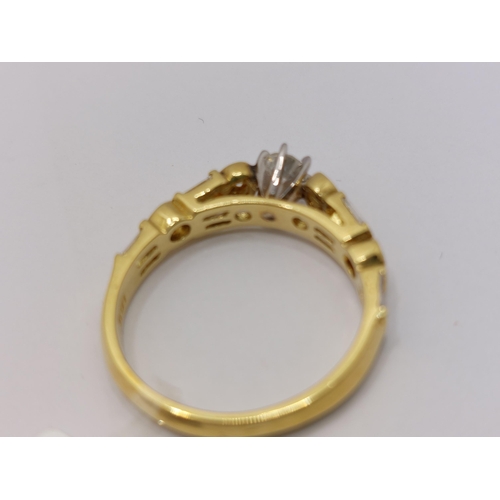 2 - 18ct yellow gold and diamond ring, mix of rectangular and round cut stones approx   1.18ct, size O, ... 