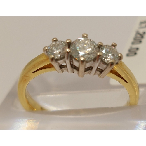 23 - 18ct yellow gold diamond trilogy ring,  approx .55ct, approx size M, marked 750 DIA