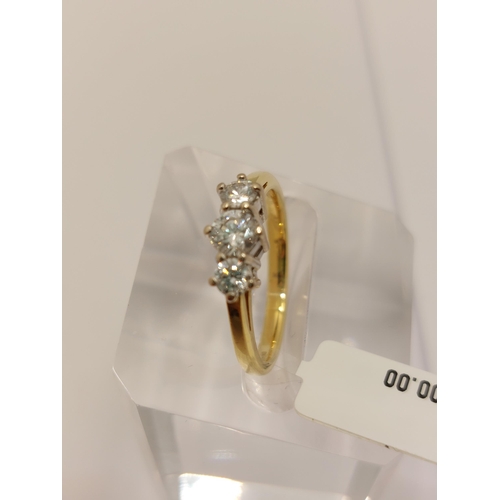 23 - 18ct yellow gold diamond trilogy ring,  approx .55ct, approx size M, marked 750 DIA