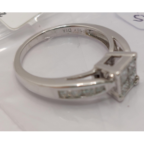 3 - 18ct white gold diamond ring of square set design.  Approx 0.60cts, approx size L,  stamped 18k DIA,... 