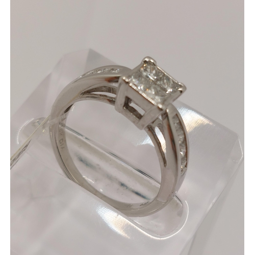 3 - 18ct white gold diamond ring of square set design.  Approx 0.60cts, approx size L,  stamped 18k DIA,... 