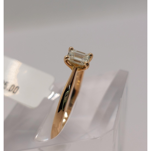 31 - 18ct rose gold emerald cut diamond ring, approx size N/O, hallmarked Birmingham 750