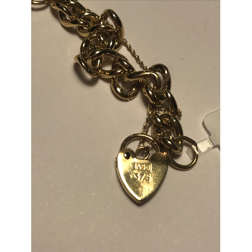 47 - 9ct gold bracelet with safety chain, heart padlock stamped ASJ 375, approx  gross weight 15.3g