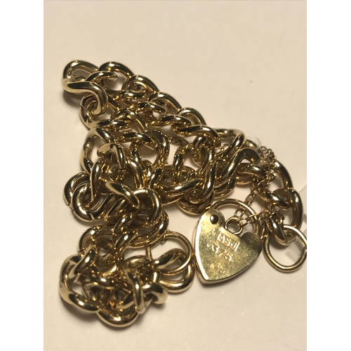 47 - 9ct gold bracelet with safety chain, heart padlock stamped ASJ 375, approx  gross weight 15.3g