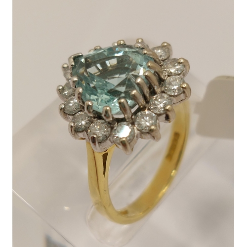 5 - Aqua marine and diamond ring in the form of a heart, A2ct, D1ct, set in 18ct yellow gold, hallmarked... 