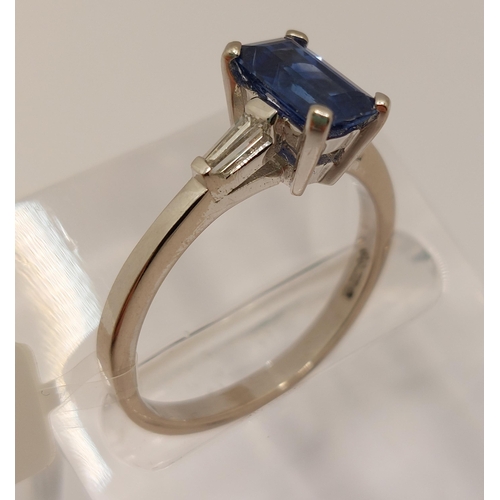 50 - 18ct white gold sapphire an diamond ring S 1.0ct, D 0.20, stamped 750, approx size O/P