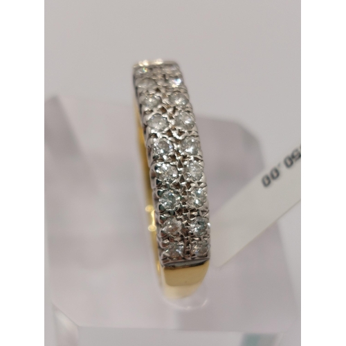 51 - 18ct yellow gold diamond ring, double row diamond design of approx 0.60cts, approx size Z, hallmarke... 