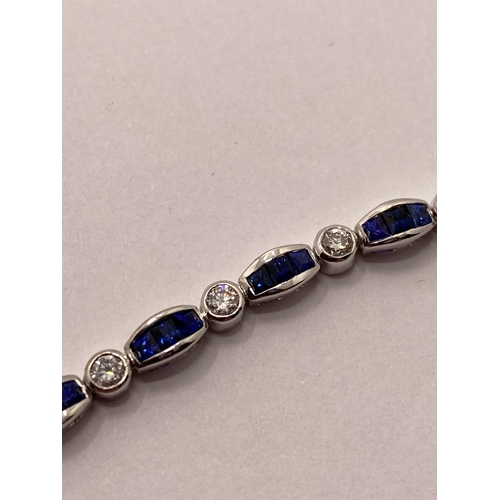 53 - 18kt white gold Sapphire and Diamond bracelet, S 0.65 d 0.18ct, stamped 750