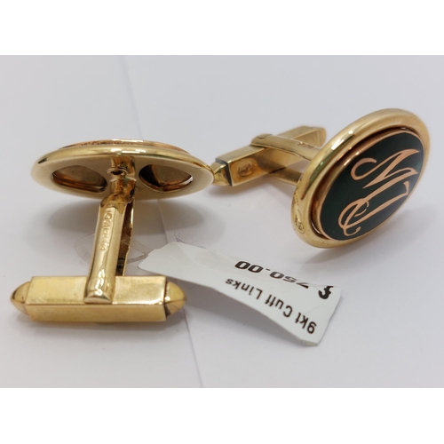 56 - 9ct yellow gold cufflinks with mongram 'MJ' stamped 375, great for Michael Jackson fans