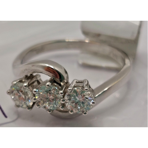 57 - 18ct white gold diamond ring, with three stones 0.25ct, approx. gross 0.75ct, approx size L/M, hallm... 