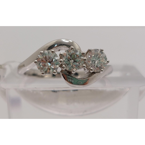 57 - 18ct white gold diamond ring, with three stones 0.25ct, approx. gross 0.75ct, approx size L/M, hallm... 