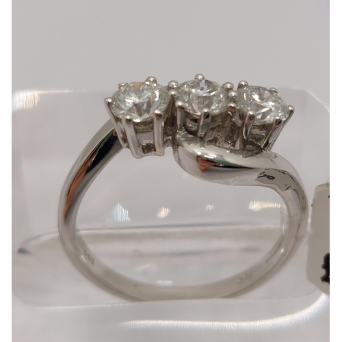 57 - 18ct white gold diamond ring, with three stones 0.25ct, approx. gross 0.75ct, approx size L/M, hallm... 