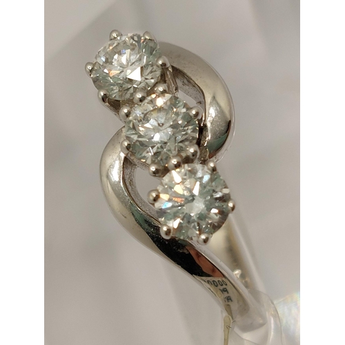 57 - 18ct white gold diamond ring, with three stones 0.25ct, approx. gross 0.75ct, approx size L/M, hallm... 