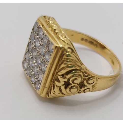 67 - 18ct yellow gold Pave set diamond bling ring, with scroll detailing to mount, approx 1.60cts, hallma... 