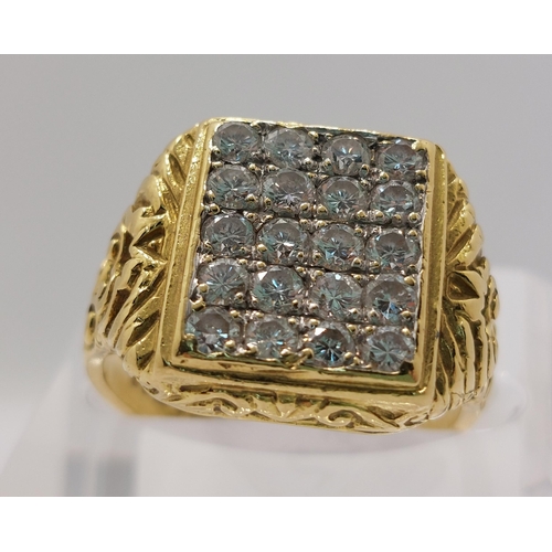 67 - 18ct yellow gold Pave set diamond bling ring, with scroll detailing to mount, approx 1.60cts, hallma... 