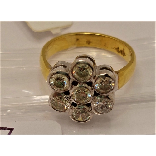 7 - 18ct gold and diamond ring with flower design, approx 1.20ct, approx size H, stamped 750