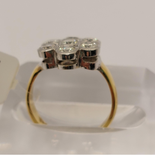 7 - 18ct gold and diamond ring with flower design, approx 1.20ct, approx size H, stamped 750