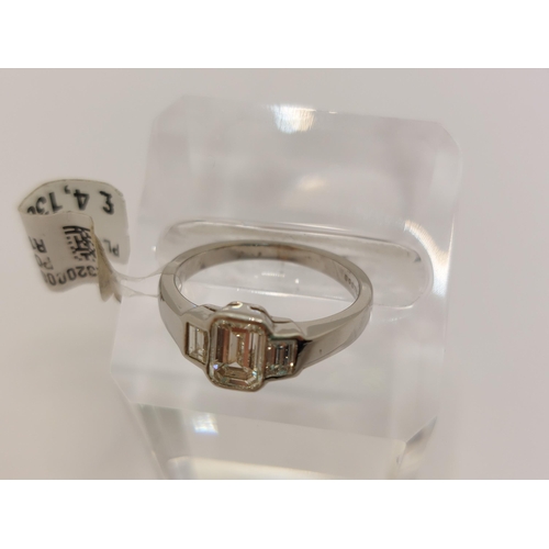 80 - Platinum and diamond emerald cut ring, approx 0.80ct, approx size K, hallmarked 950