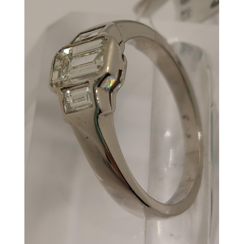 80 - Platinum and diamond emerald cut ring, approx 0.80ct, approx size K, hallmarked 950