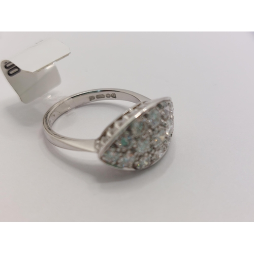 82 - 18ct white gold diamond ring, fifteen stones set into marquise style design, approx 2.25ct, hallmark... 